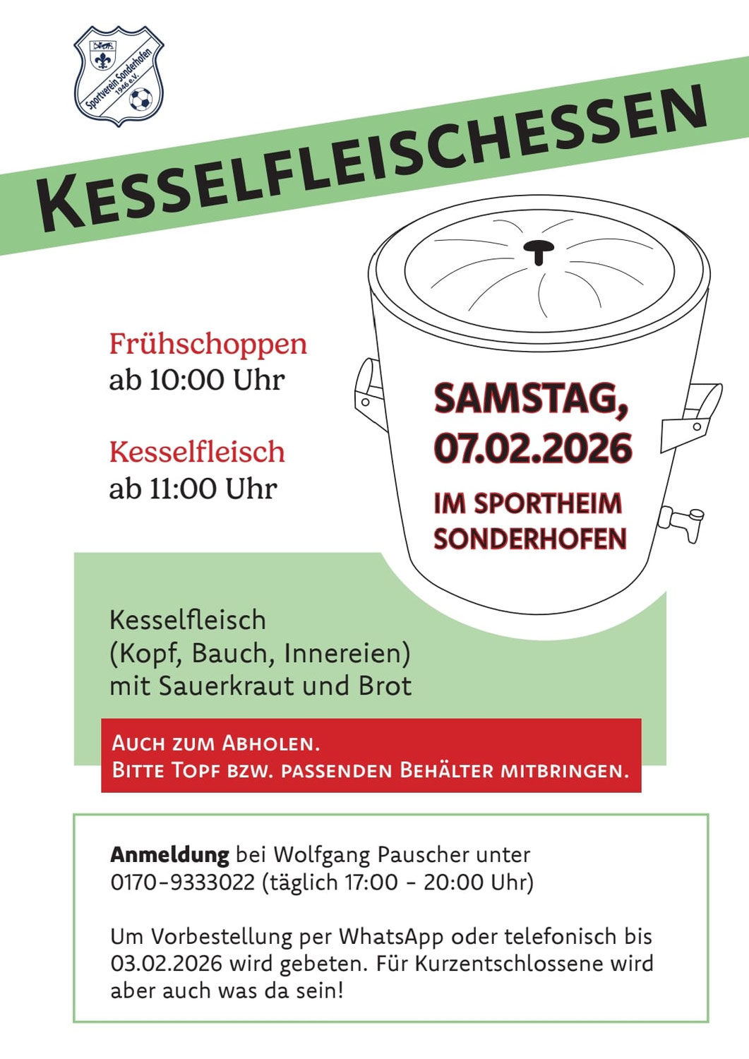 Der SVS lädt ein zum Kesselfleischessen
