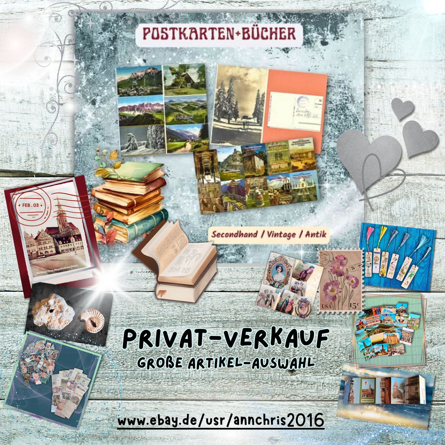 Alte Bücher und Postkarten