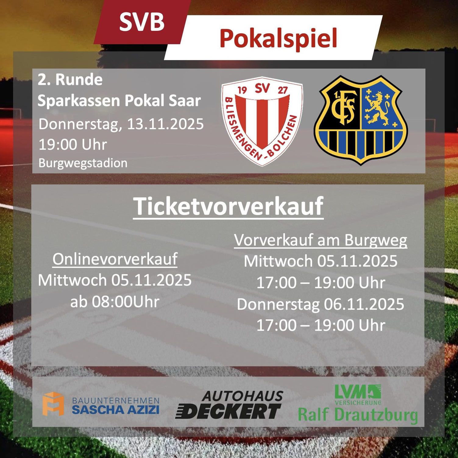 Der SVB empfängt den FCS im Saarlandpokal