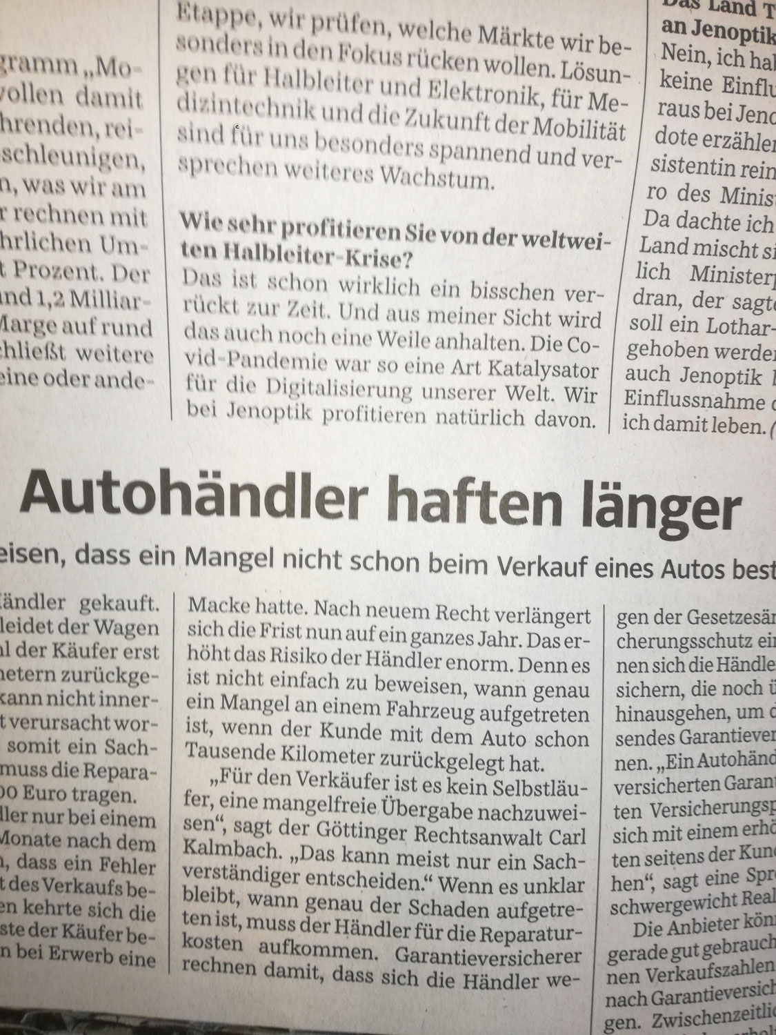 Interview mit der Süddeutschen Zeitung - Die Autohändler haften länger