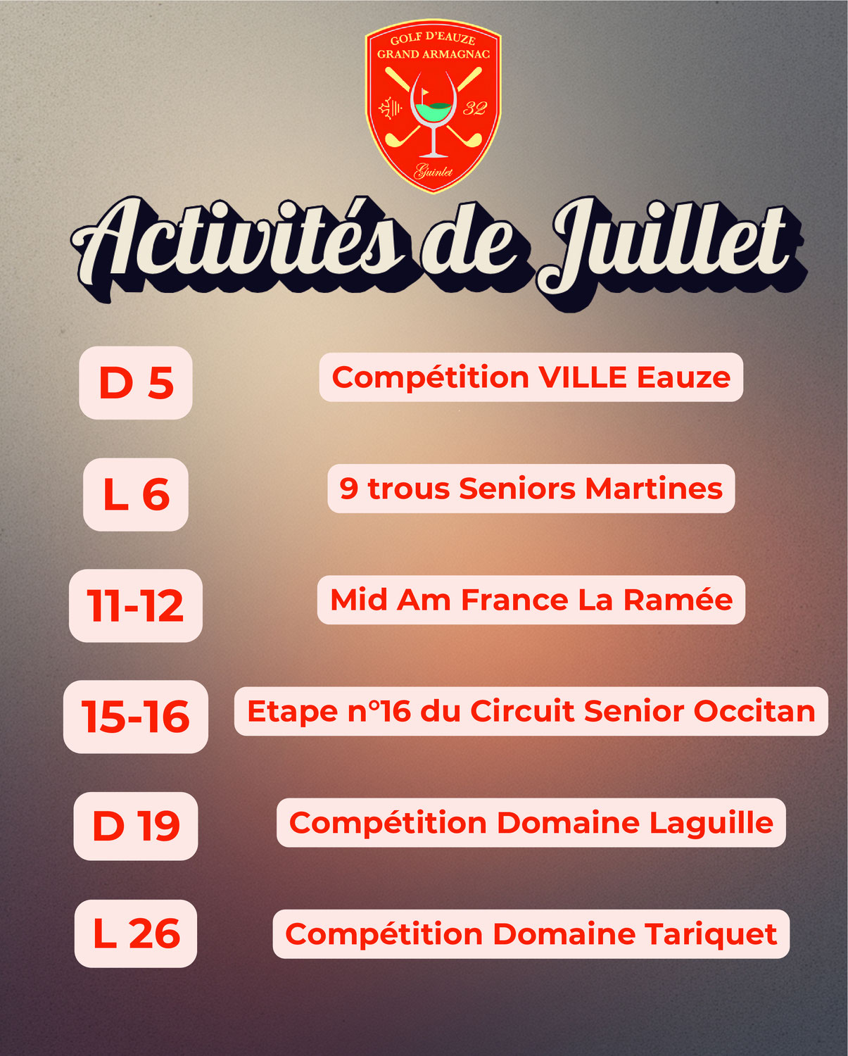 Activités du mois de juillet