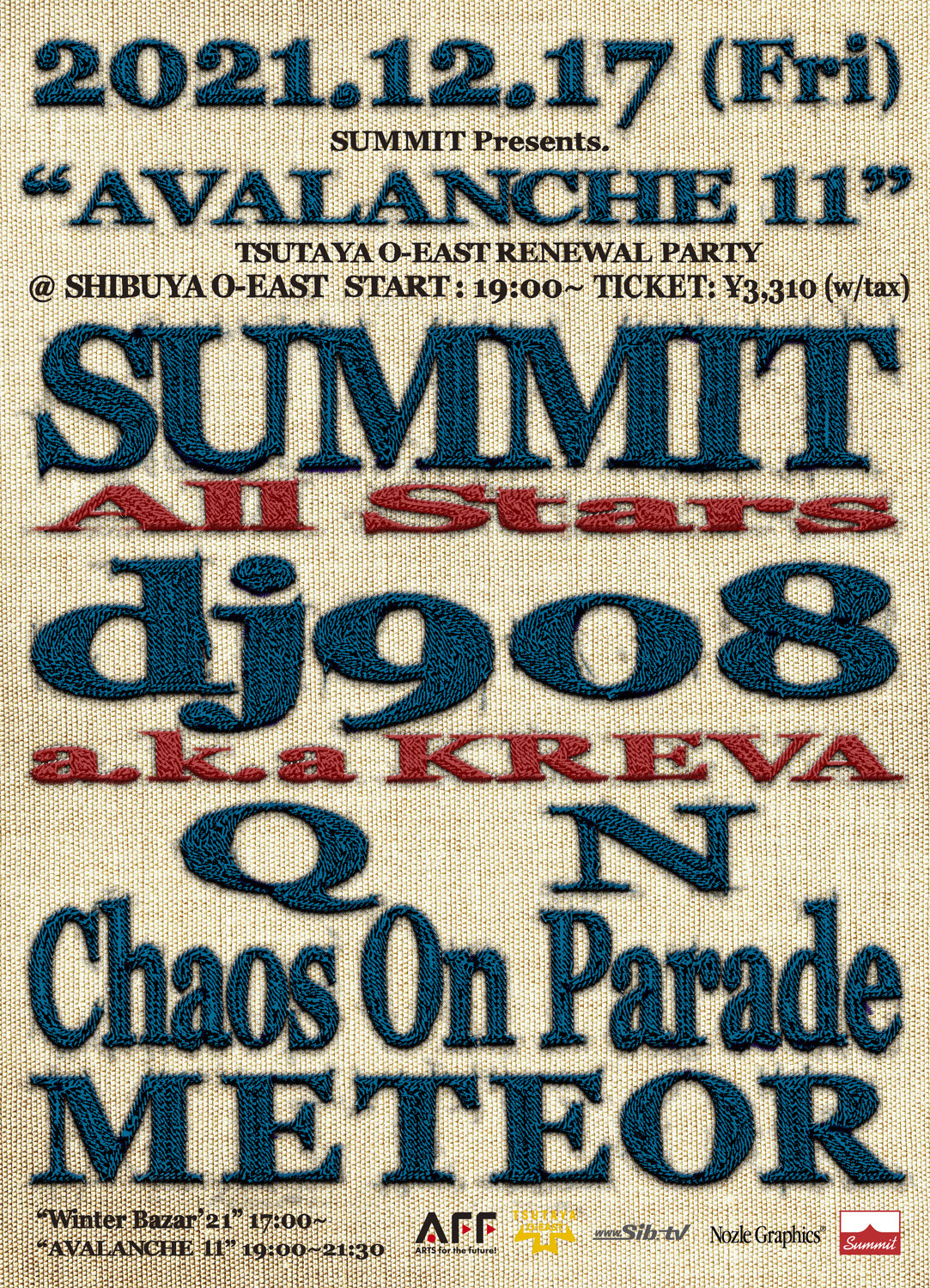 12/17（金）SUMMIT Presents. “AVALANCHE 11” ＠渋谷O-EAST開催