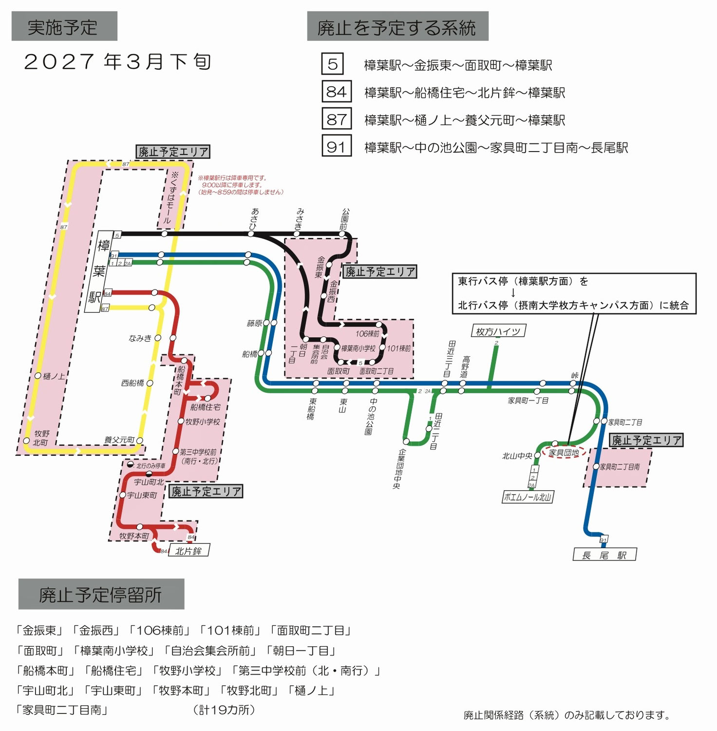 京阪バス　枚方市北部の廃止予定です