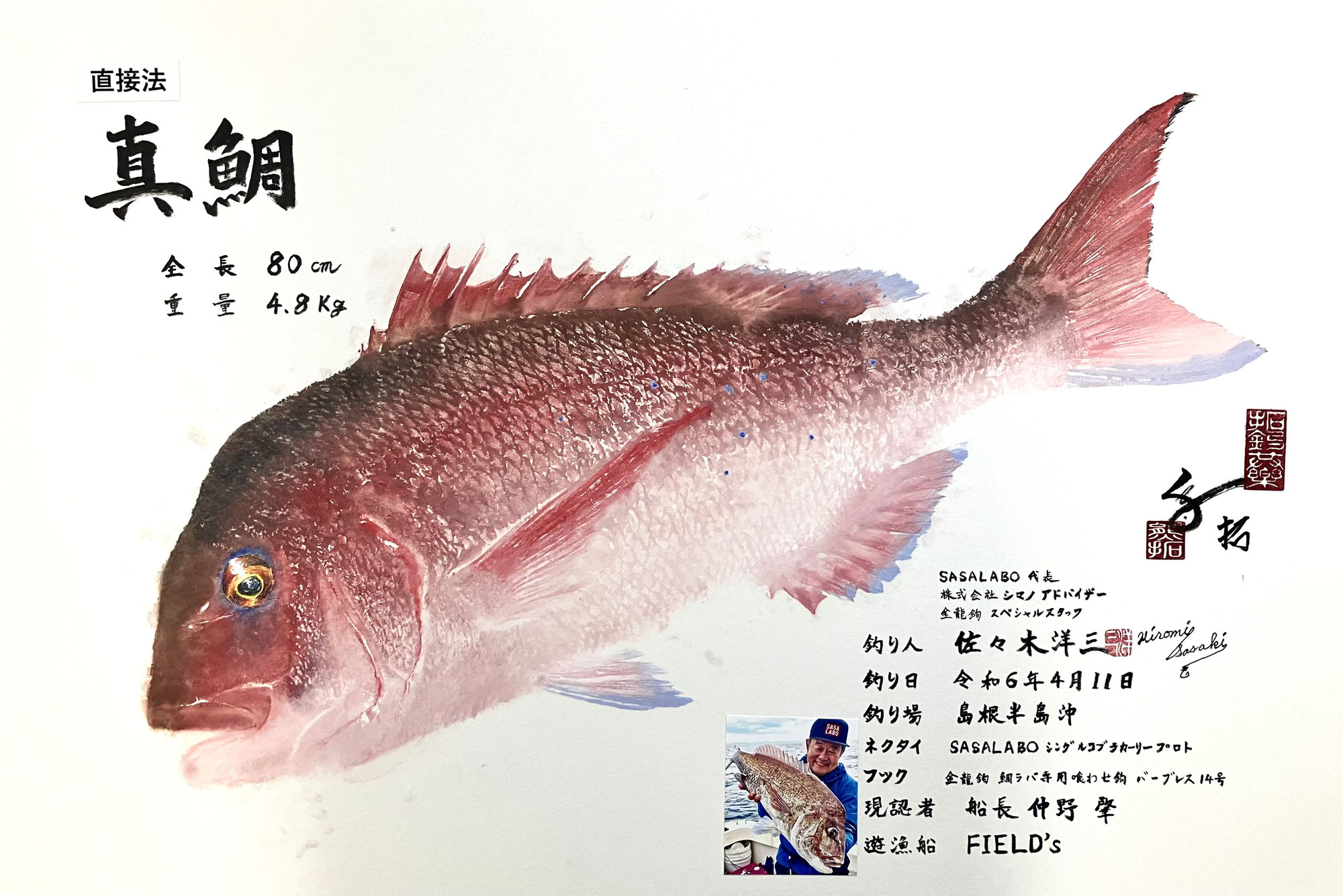 シマノ佐々木プロの釣られた80cm真鯛