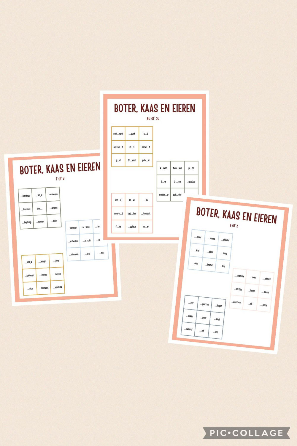 Boter, kaas en eieren spelling