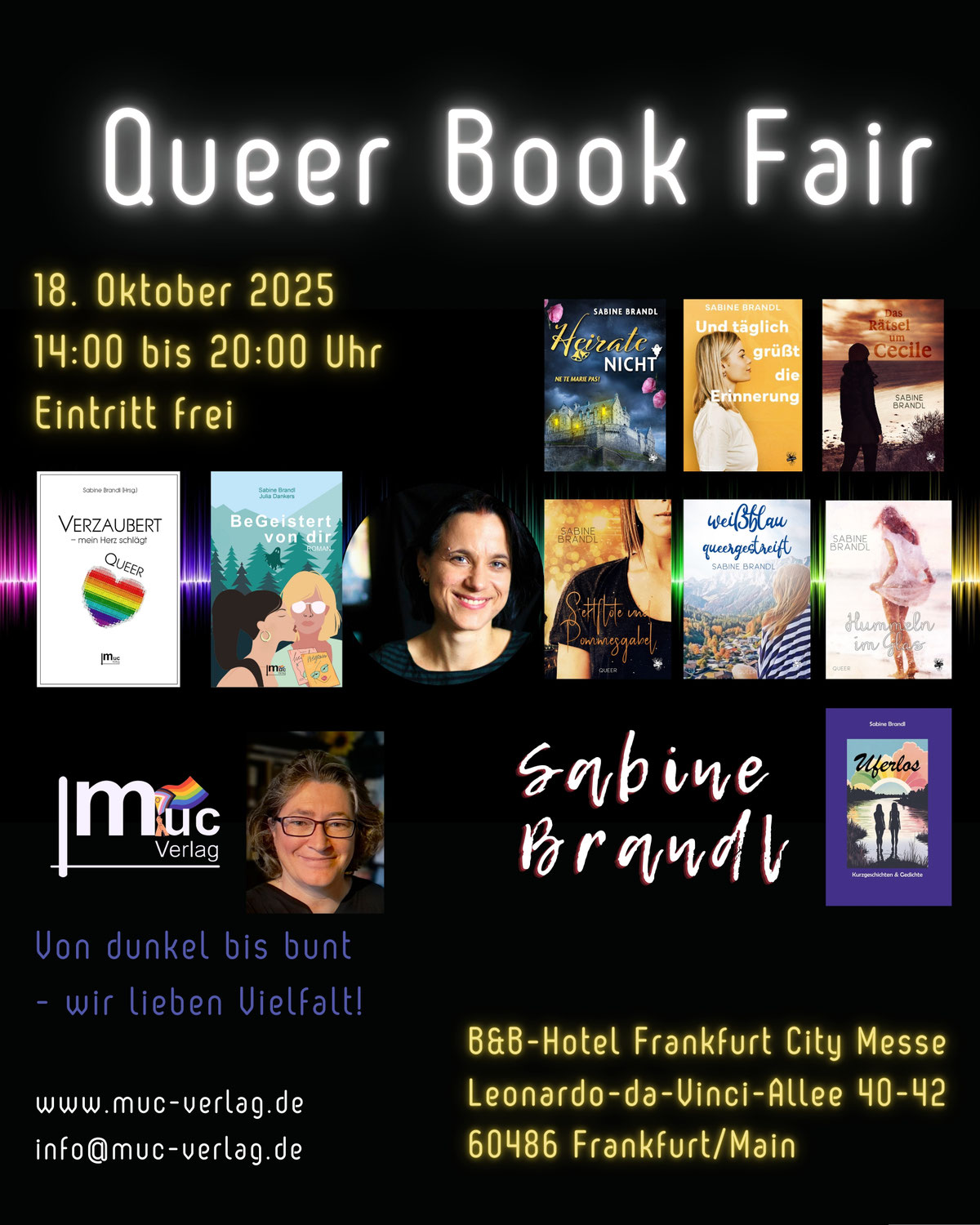 Gisela Weinhändler (muc Verlag) und Sabine Brandl (Autorin) sind in Frankfurt bei der Queer Book Fair vertreten