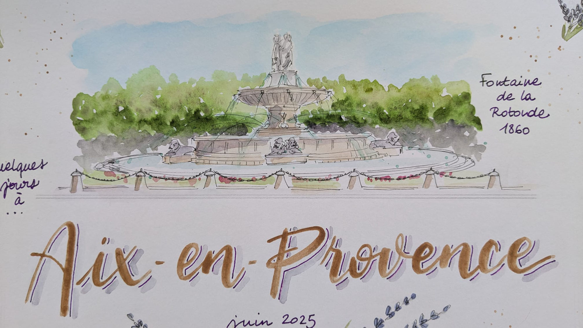 À la recherche de vraies pistes pour nourrir ton carnet de voyage à l’aquarelle ? Aix en Provence !