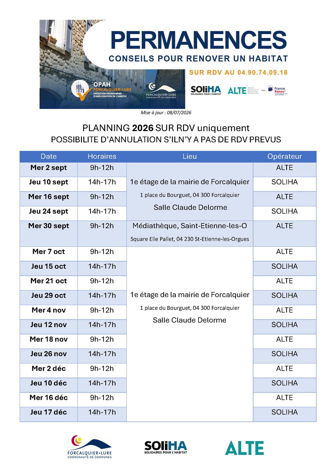 Permanences OPAH 2026