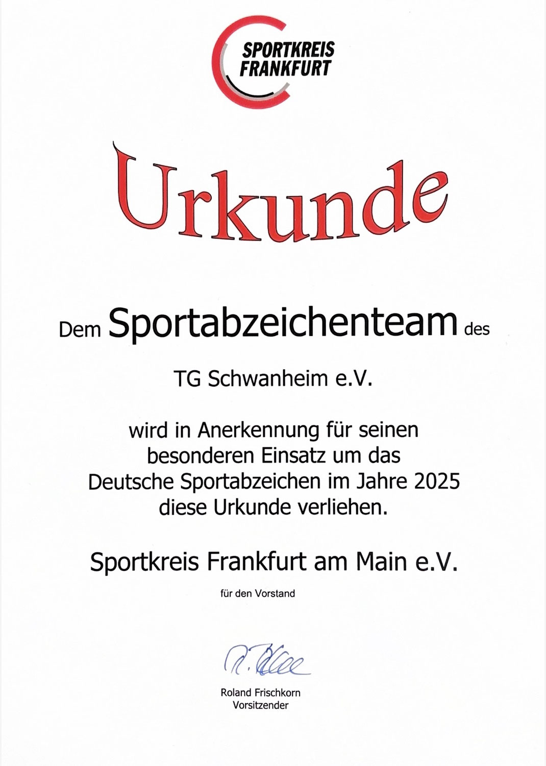 Auszeichnung für das Sportabzeichen-Team der TG Schwanheim