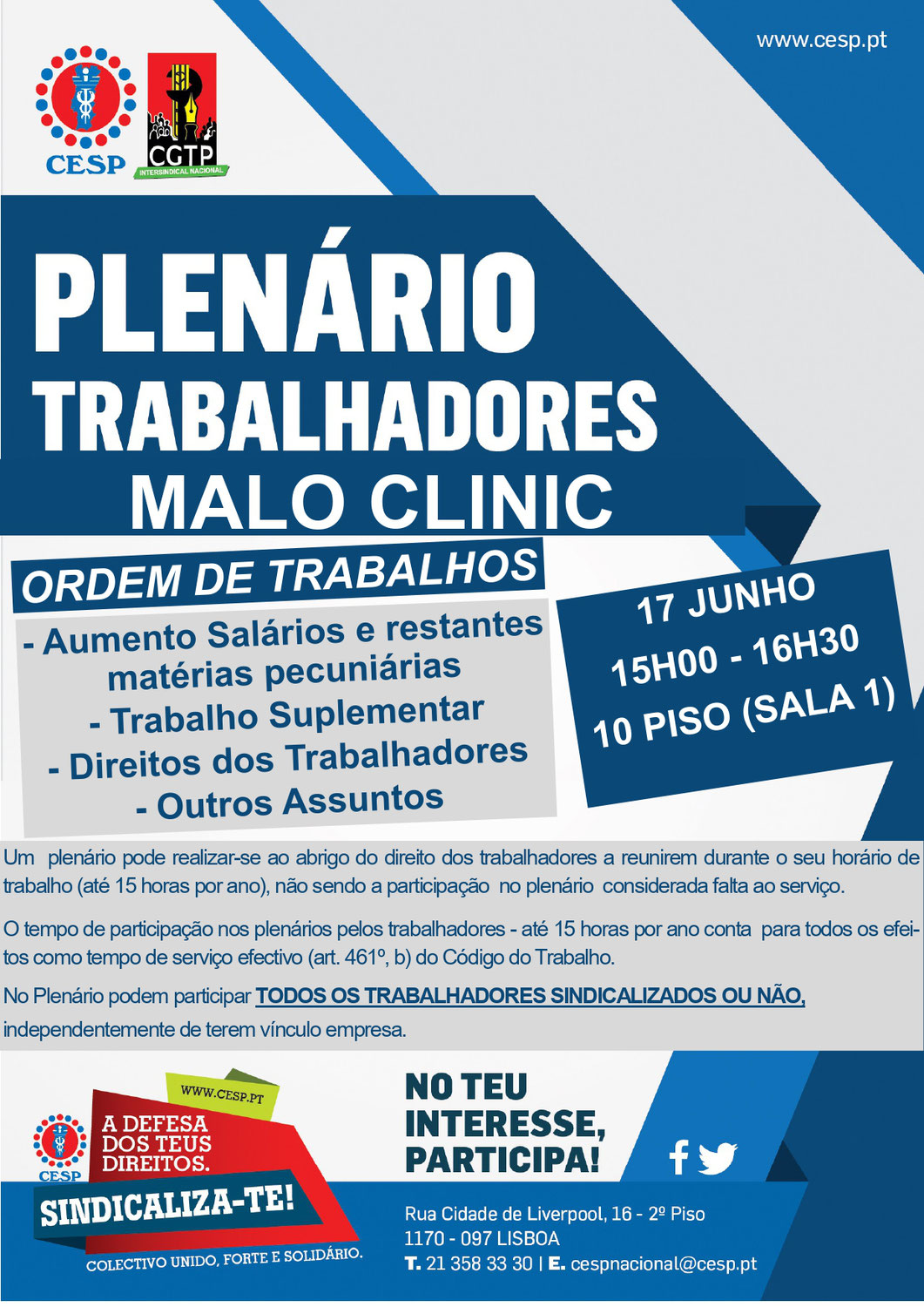 AMANHÃ! Plenário de Trabalhadores