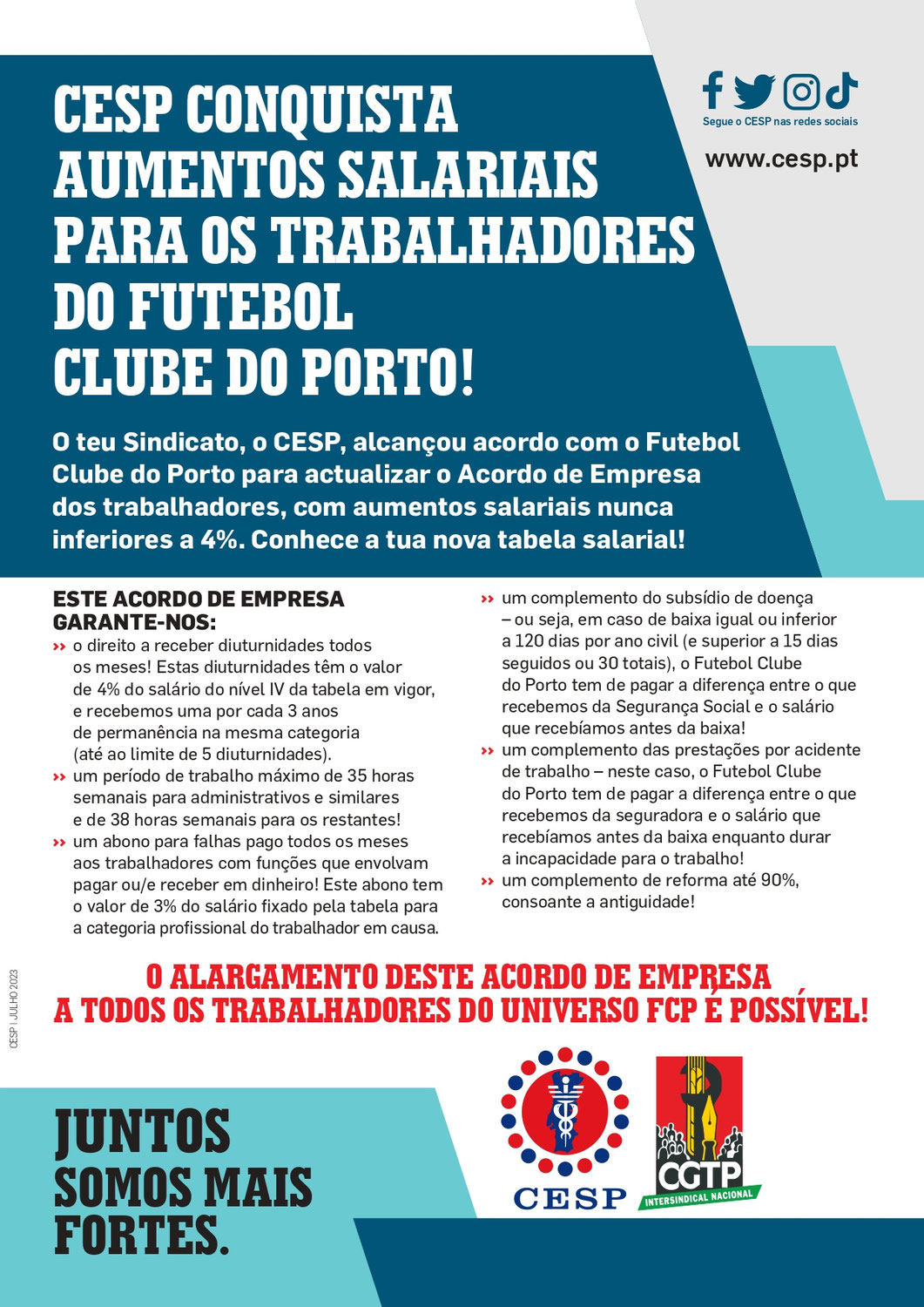 CESP CONQUISTA AUMENTOS SALARIAIS PARA OS TRABALHADORES DO FUTEBOL CLUBE DO PORTO!