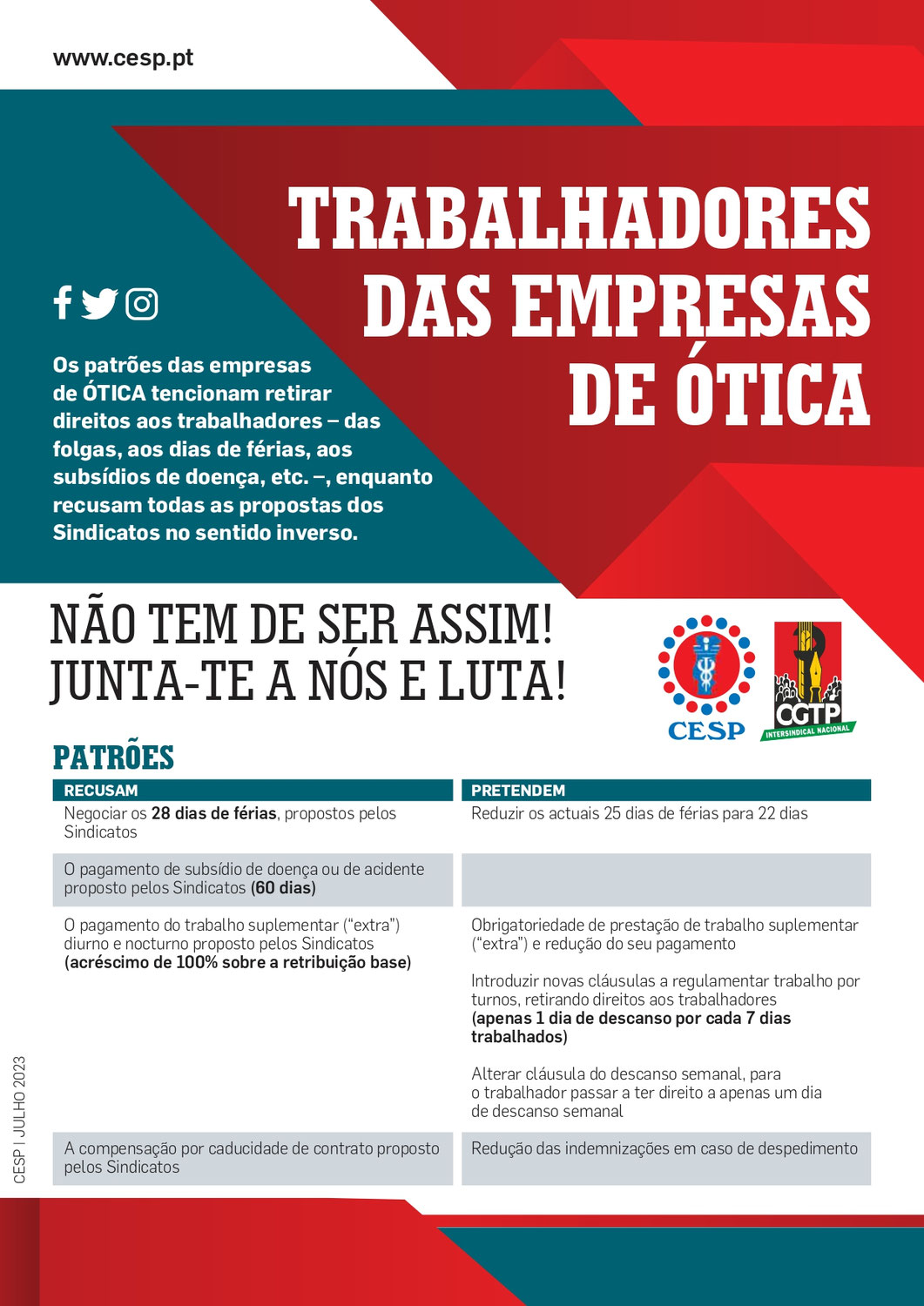 Aos trabalhadores das empresas de ÓTICA