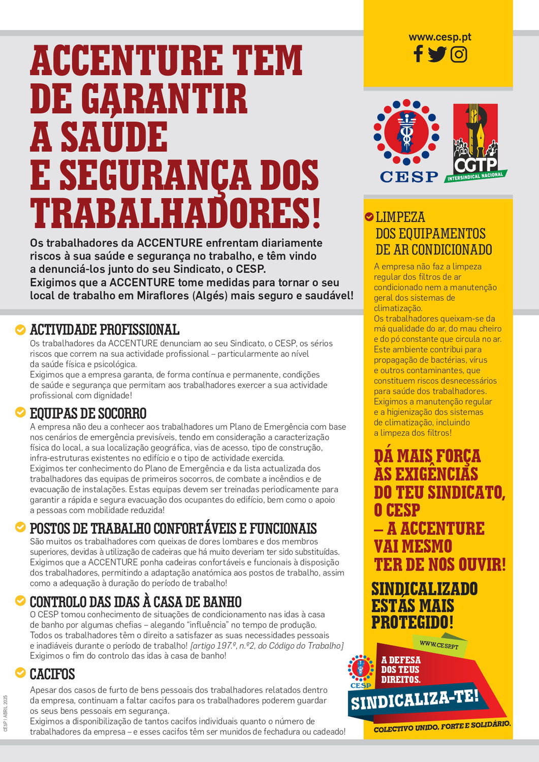 ACCENTURE TEM  DE GARANTIR  A SAÚDE  E SEGURANÇA DOS  TRABALHADORES! / ACCENTURE HAS TO GUARANTEE WORKERS’ HEALTH AND SAFETY!