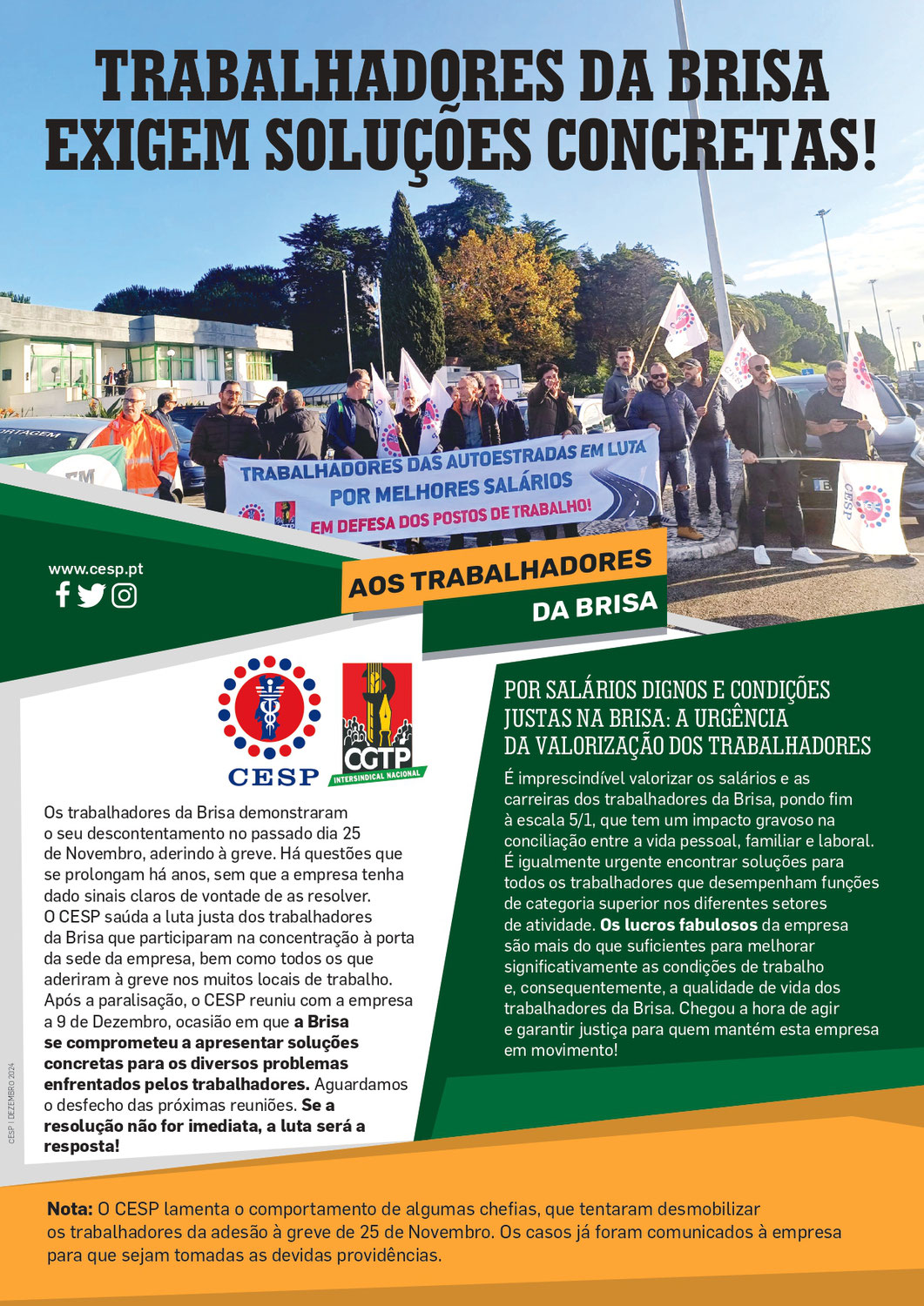 TRABALHADORES DA BRISA EXIGEM SOLUÇÕES CONCRETAS!