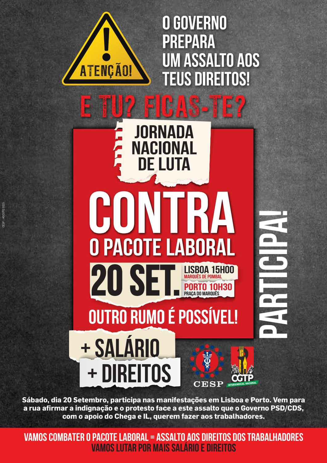 20 SETEMBRO | GREVE E MANIF. CONTRA O PACOTE LABORAL!