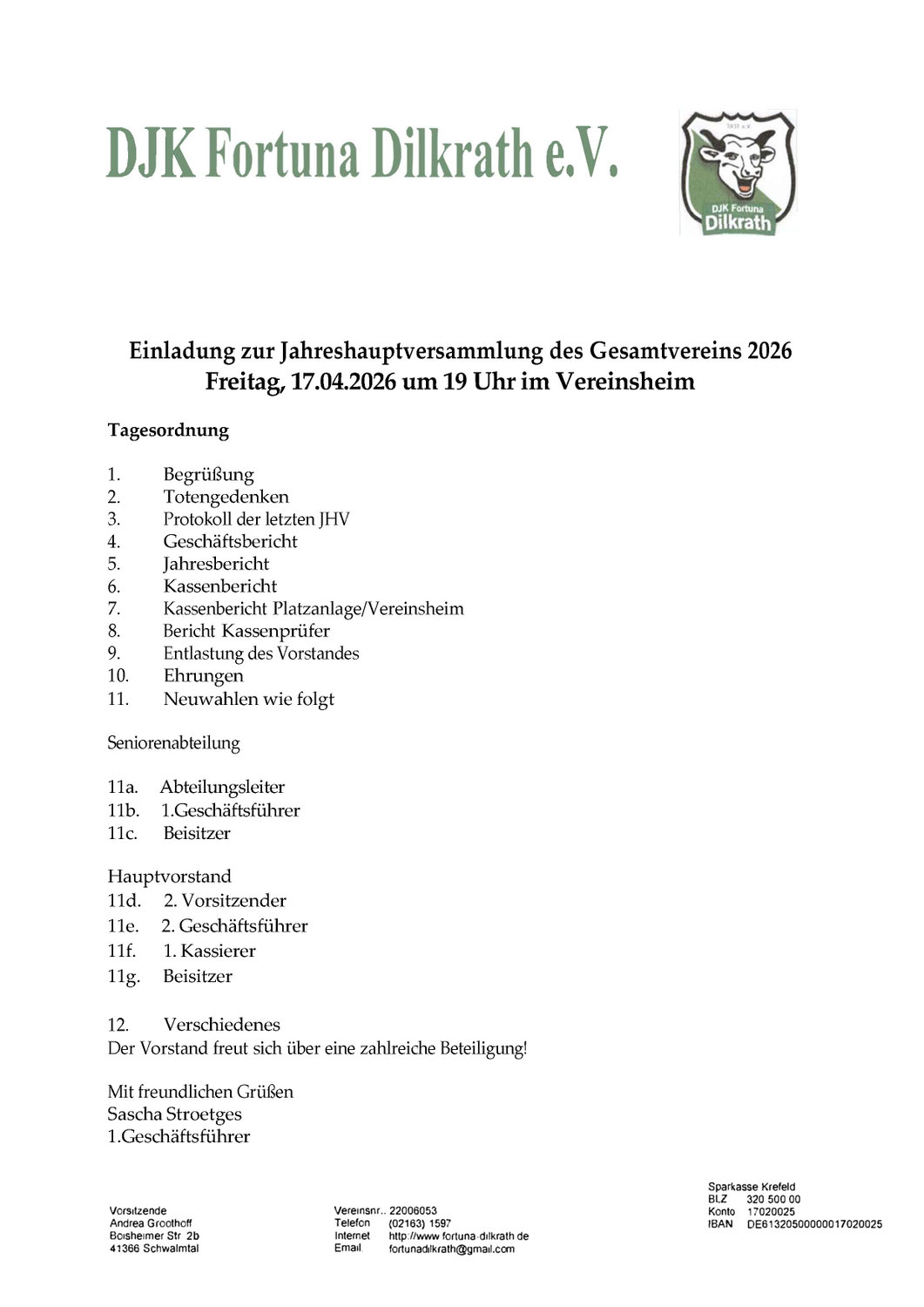 Einladung JHV Gesamtverein