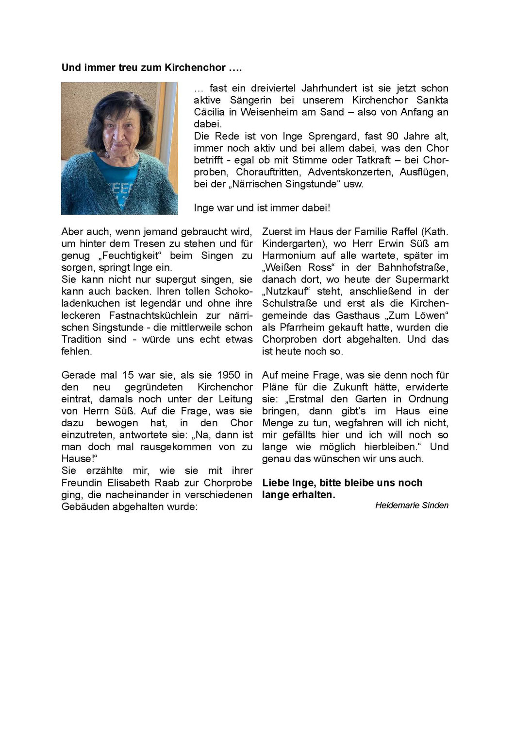 Inge Sprengerad - 75 Jahre Mitgliedschaft