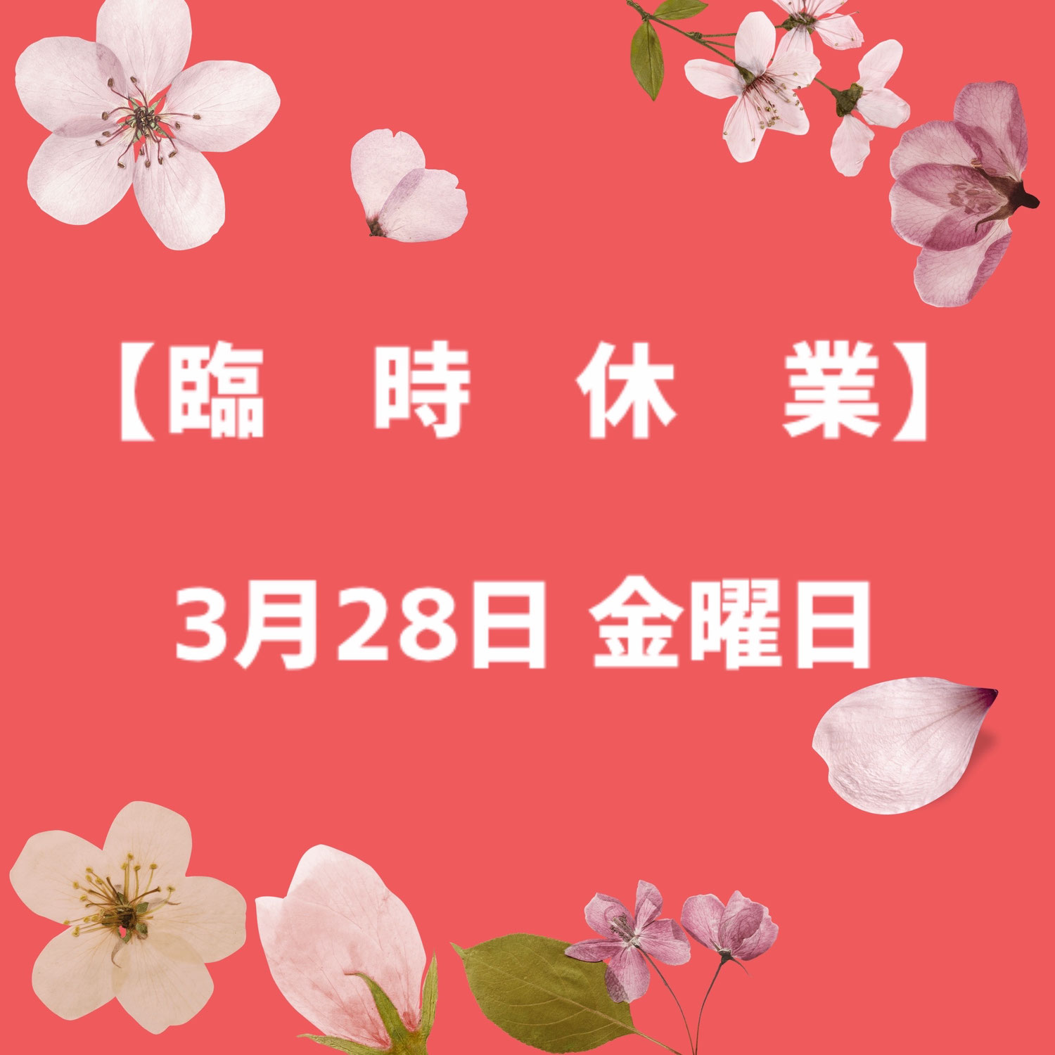 【2025/3/28臨時休業のお知らせ】