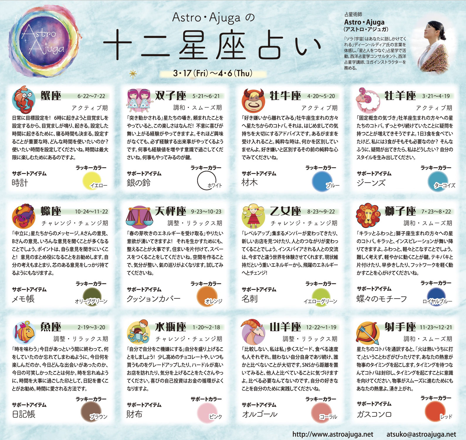 ベイスポ「１２星座占い」の連載（3月17日〜4月6日）