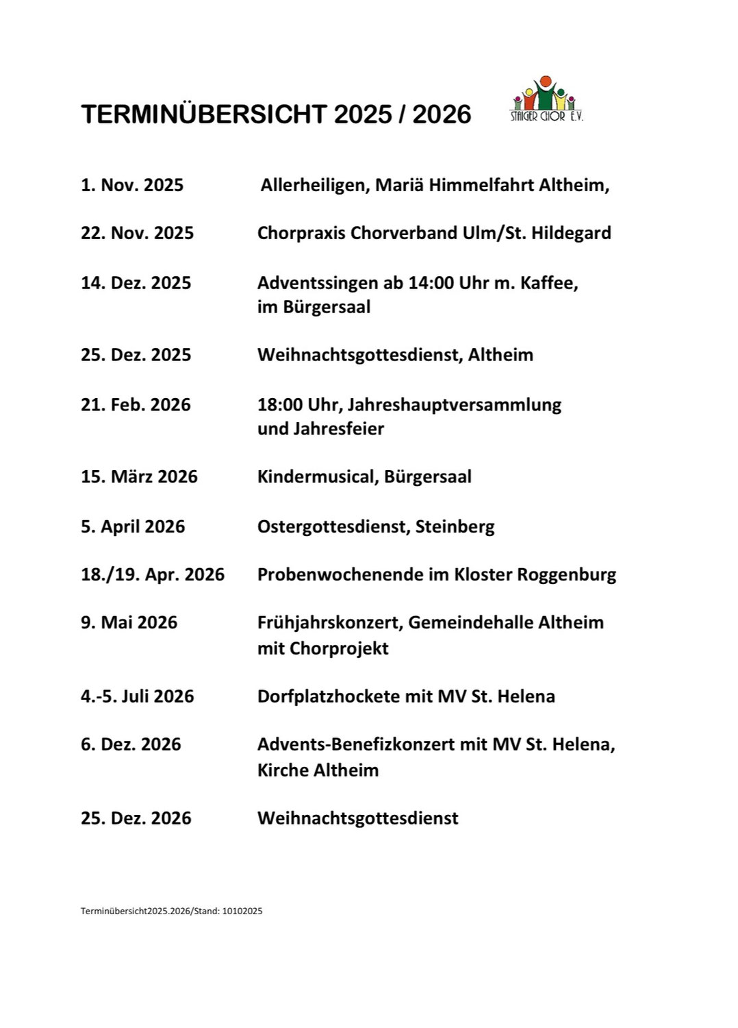 Terminübersicht 2025/2026