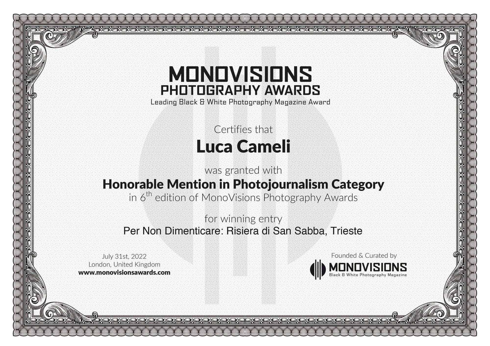 MonoVisions Photography Awards 2022 ~ Per Non Dimenticare: Risiera di San Sabba, Trieste