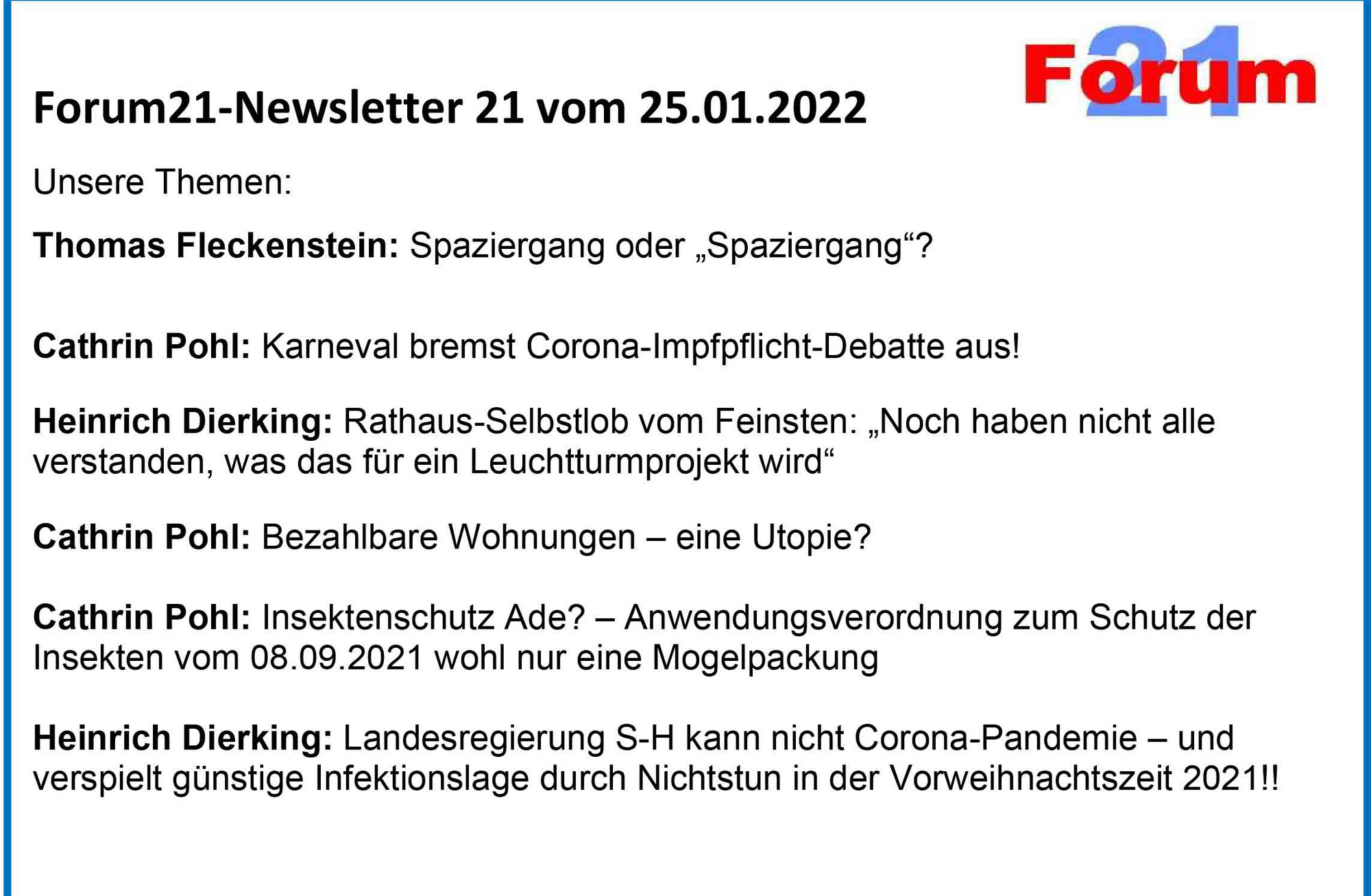 Forum21-Newsletter 21 vom 25.01.2022