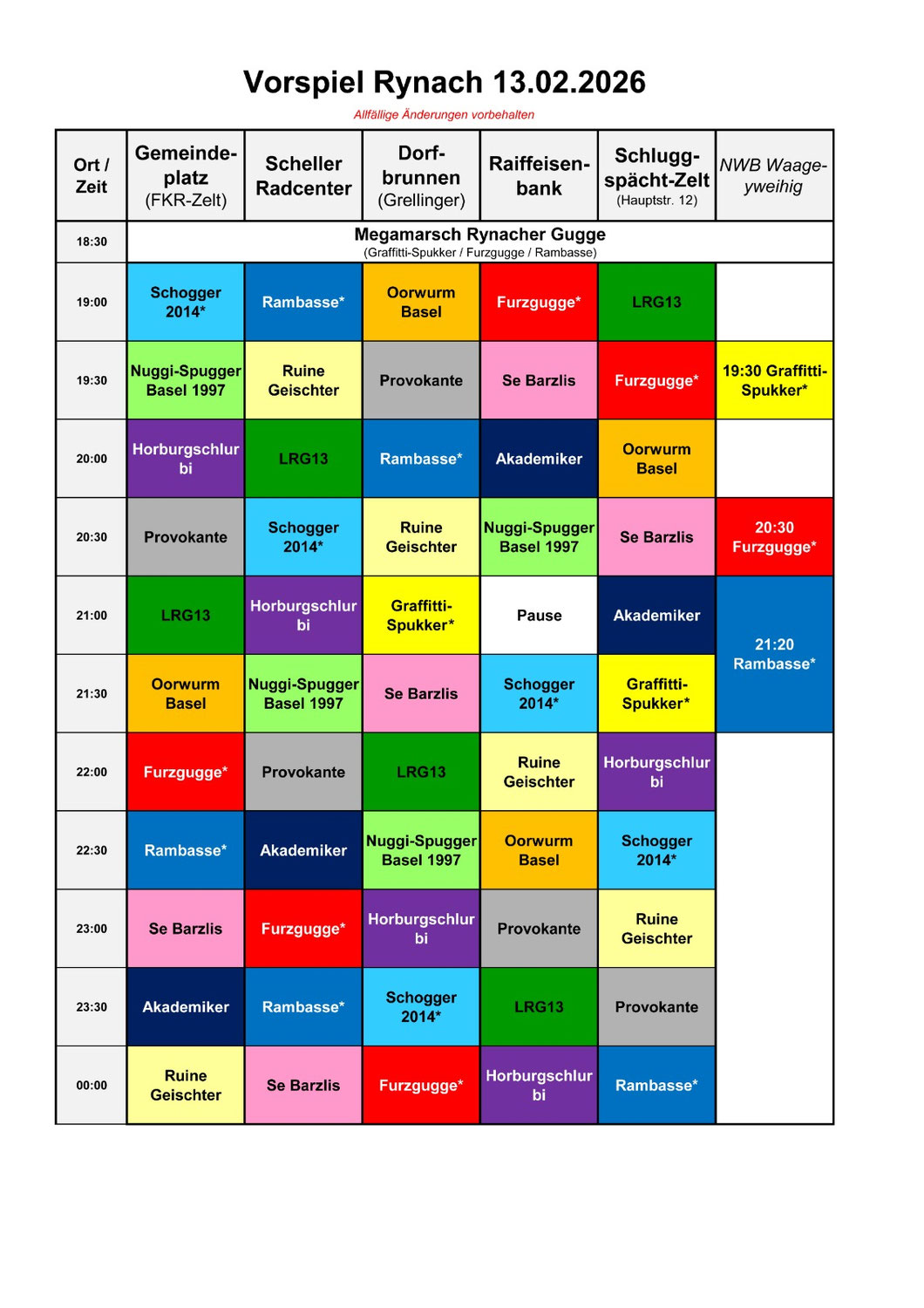 Vorspielplan 13.02.2026