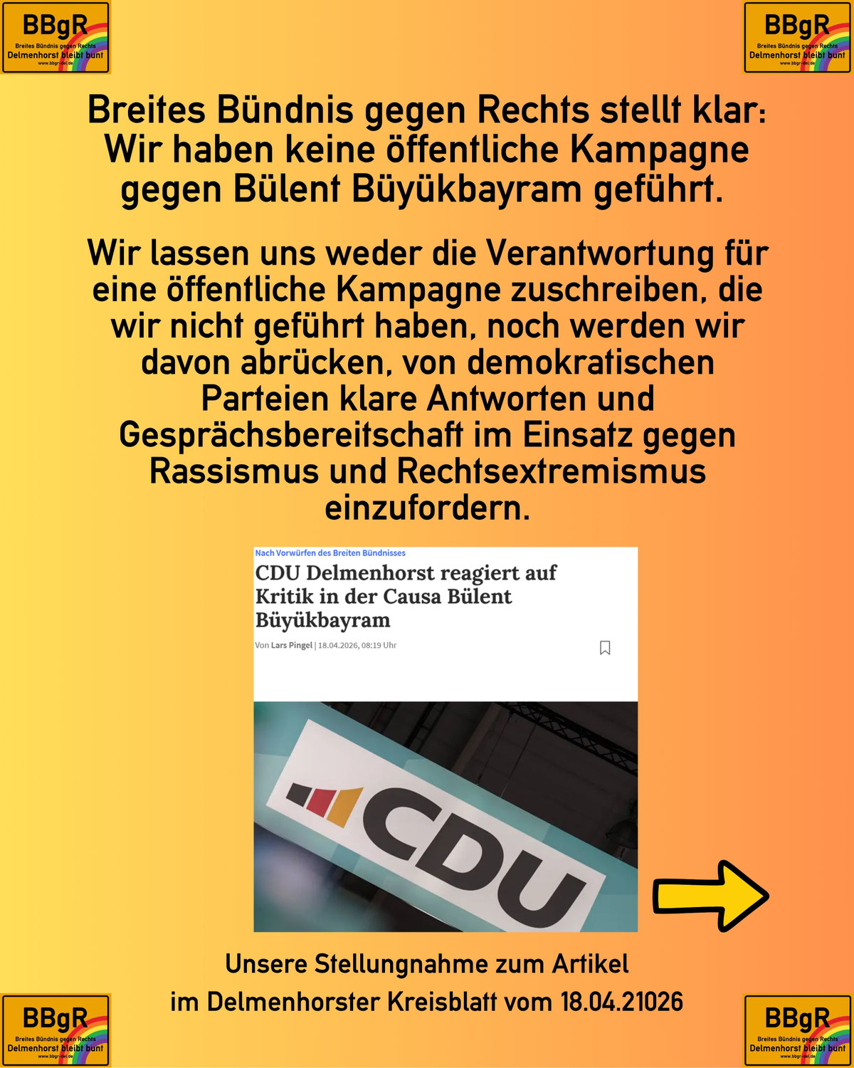 Unsere Klarstellung zum Artikel im Delmenhorster Kreisblatt vom 18.04.2026