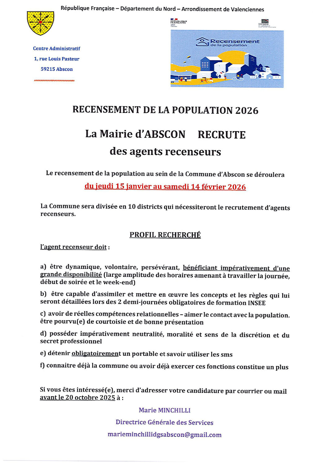 Recrutement agents recenseurs