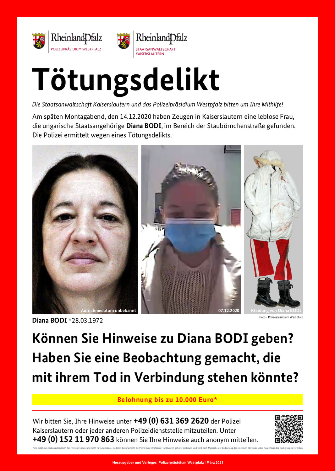 Helfen Sie, den Tod von Diana Bodi aufzuklären!