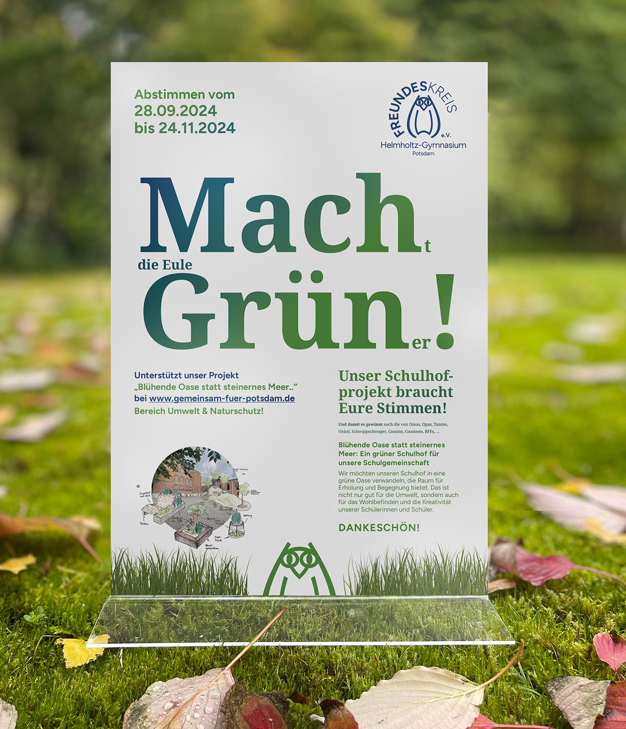 Macht die Eule grün! Sitzgelegenheiten für einen grüneren Schulhof gesichert