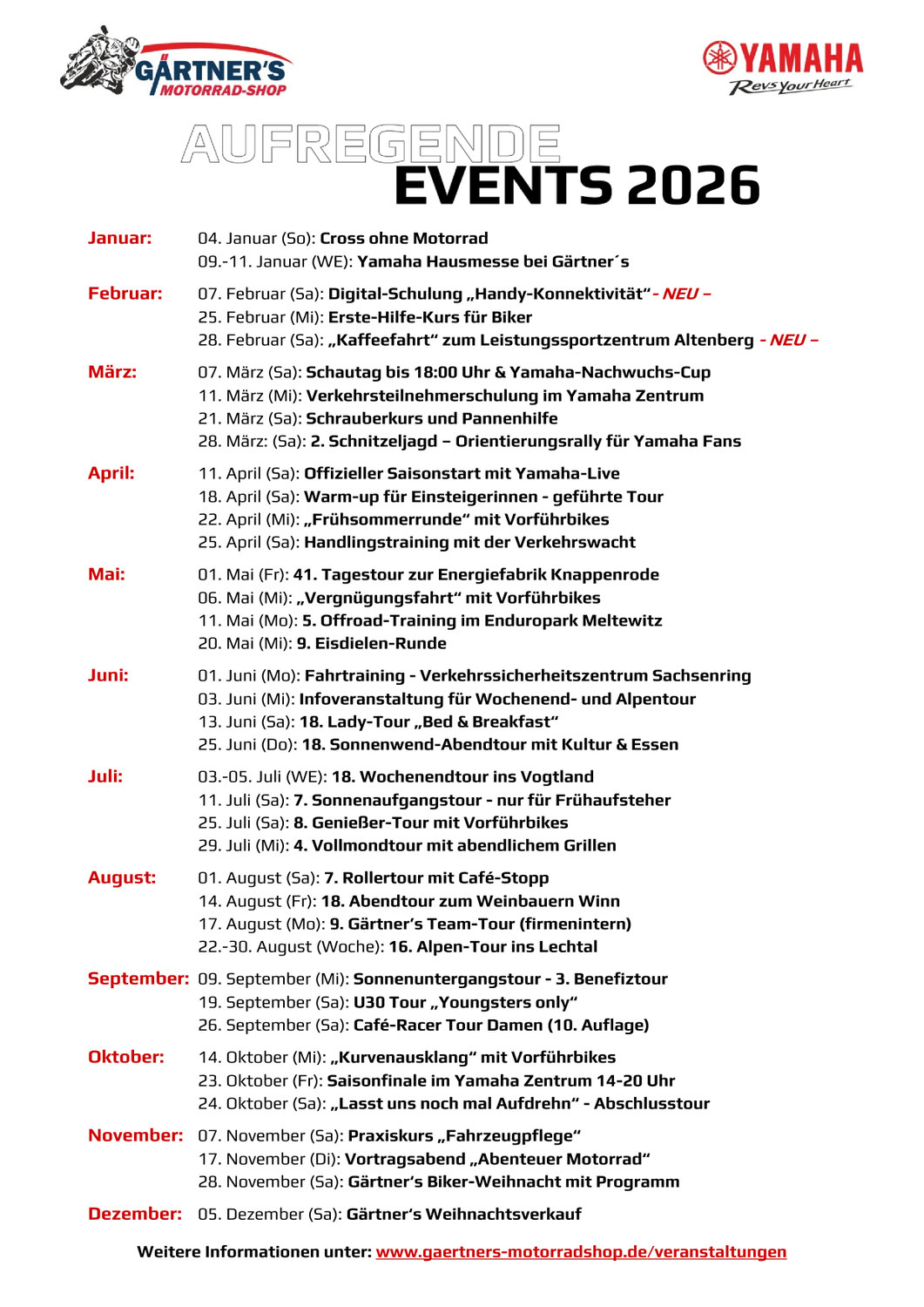 Aufregende EVENTS 2026 - mit Gärtners auf Tour
