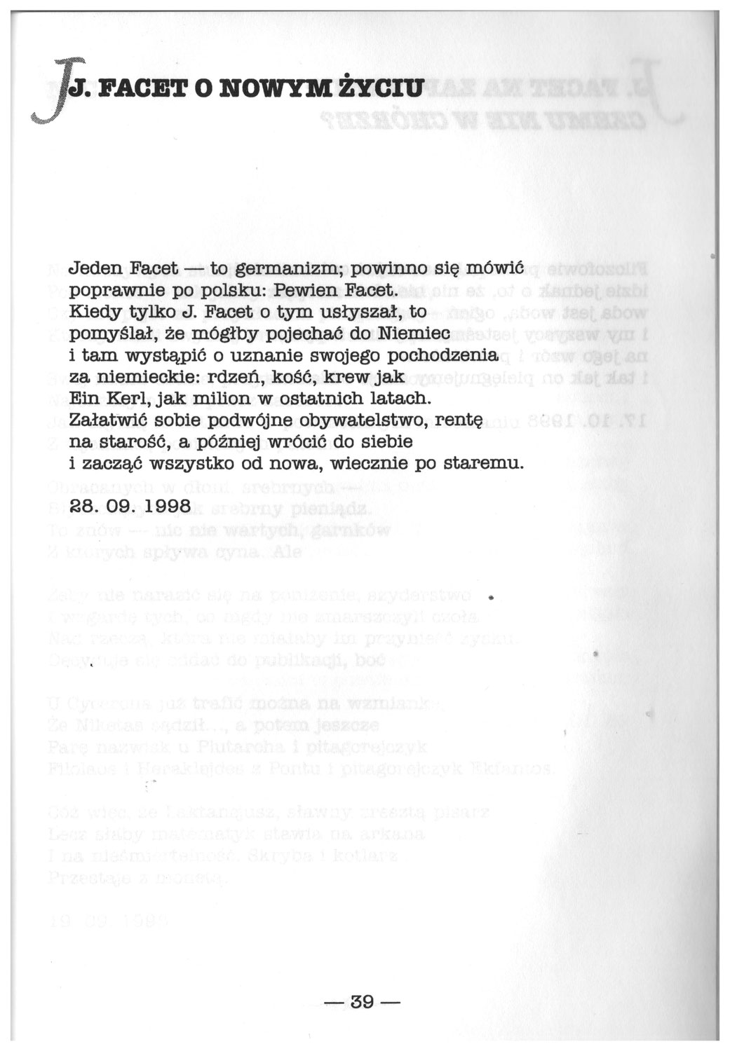 J. FACET O NOWYM ŻYCIU