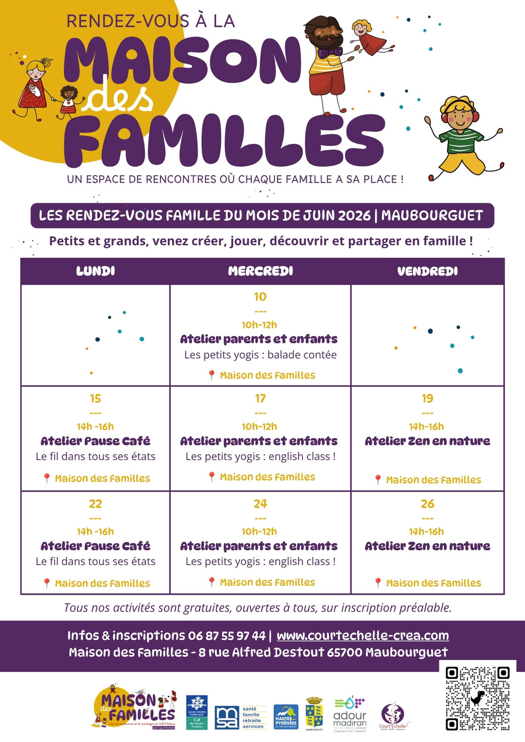 Programme des activités du mois de juin à la Maison des Familles de Maubourguet !