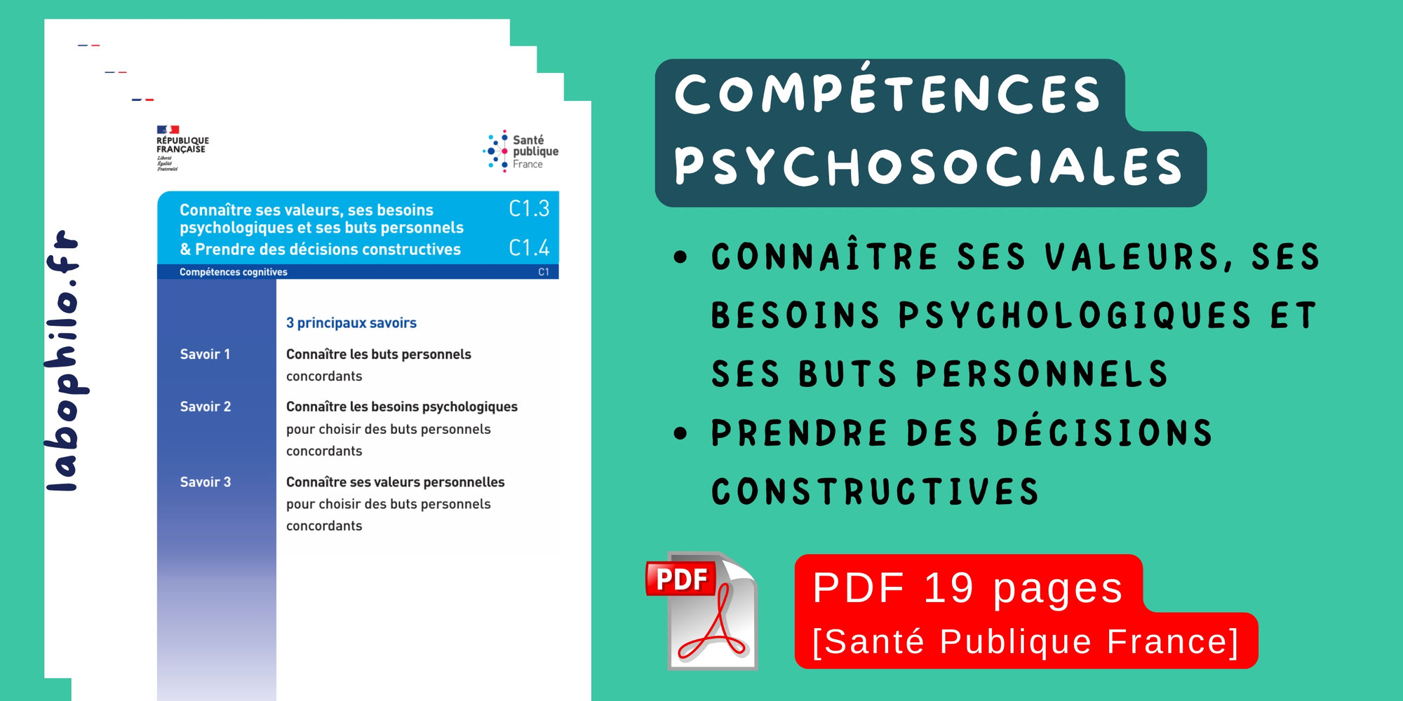 Compétences psychosociales: connaître ses valeurs, ses besoins et ses buts, et prendre des décisions [PDF gratuit 19 pages - Santé Publique France]