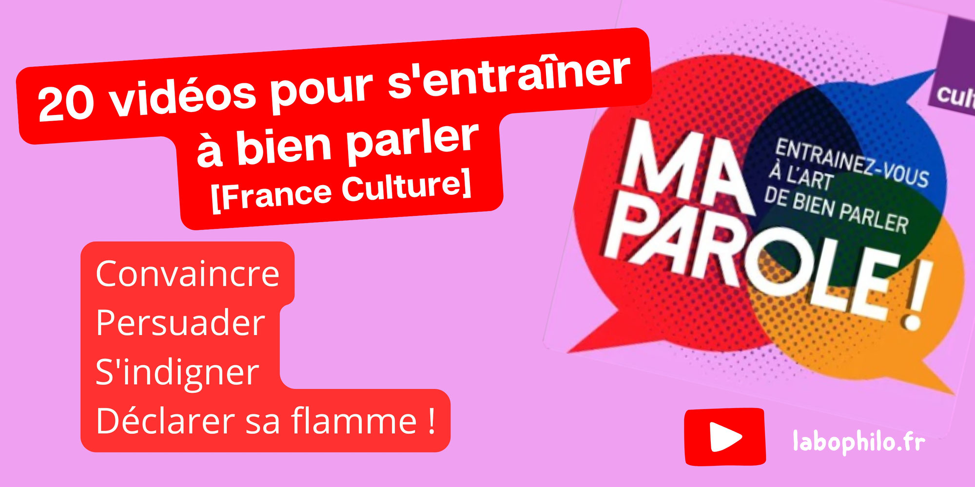 L'ART DU DISCOURS: 20 vidéos pour s'entraîner à bien parler: convaincre, persuader, s'indigner, déclarer sa flamme  (FRANCE CULTURE)