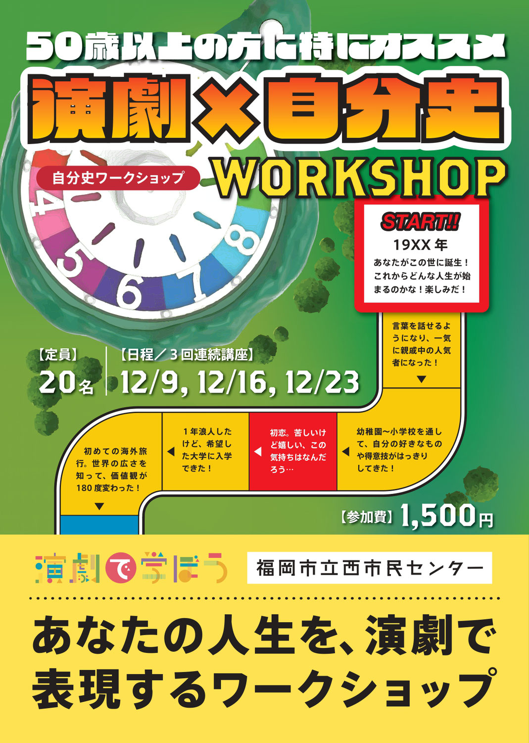 12月9日(月)、16日(月)、23日(月)開催♪演劇で学ぼう「自分史ワークショップ」 @福岡市立西市民センター♪
