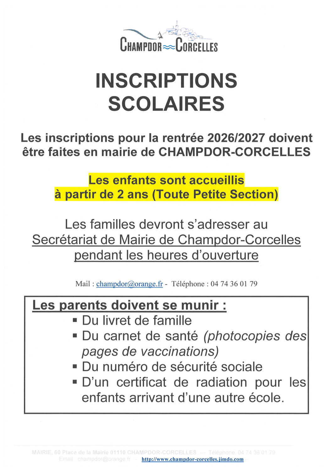 INSCRIPTIONS SCOLAIRES RENTREE 2026-2027