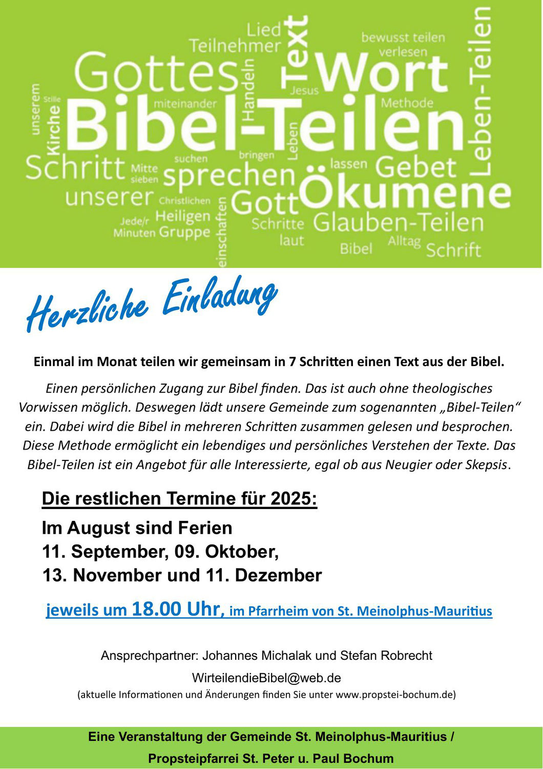 ‚Bibel-Teilen‘ in der Gemeinde St. Meinolphus-Mauritius