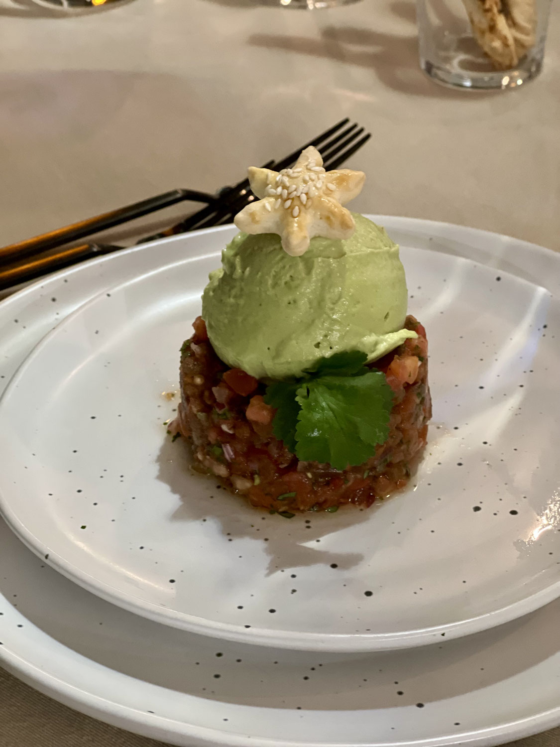 Tomatentatar mit Avocadoeis