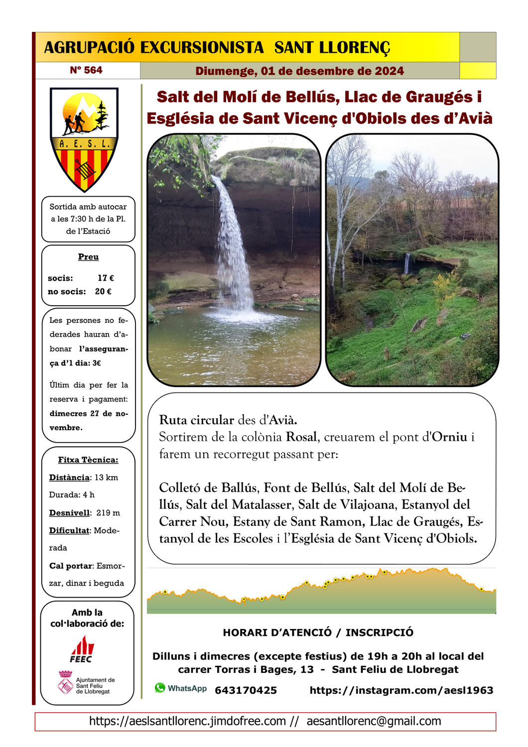 564. Salt del Molí de Bellús, llac de Graugés, ermita Sant Vicenç d'Obiols des d'Avià