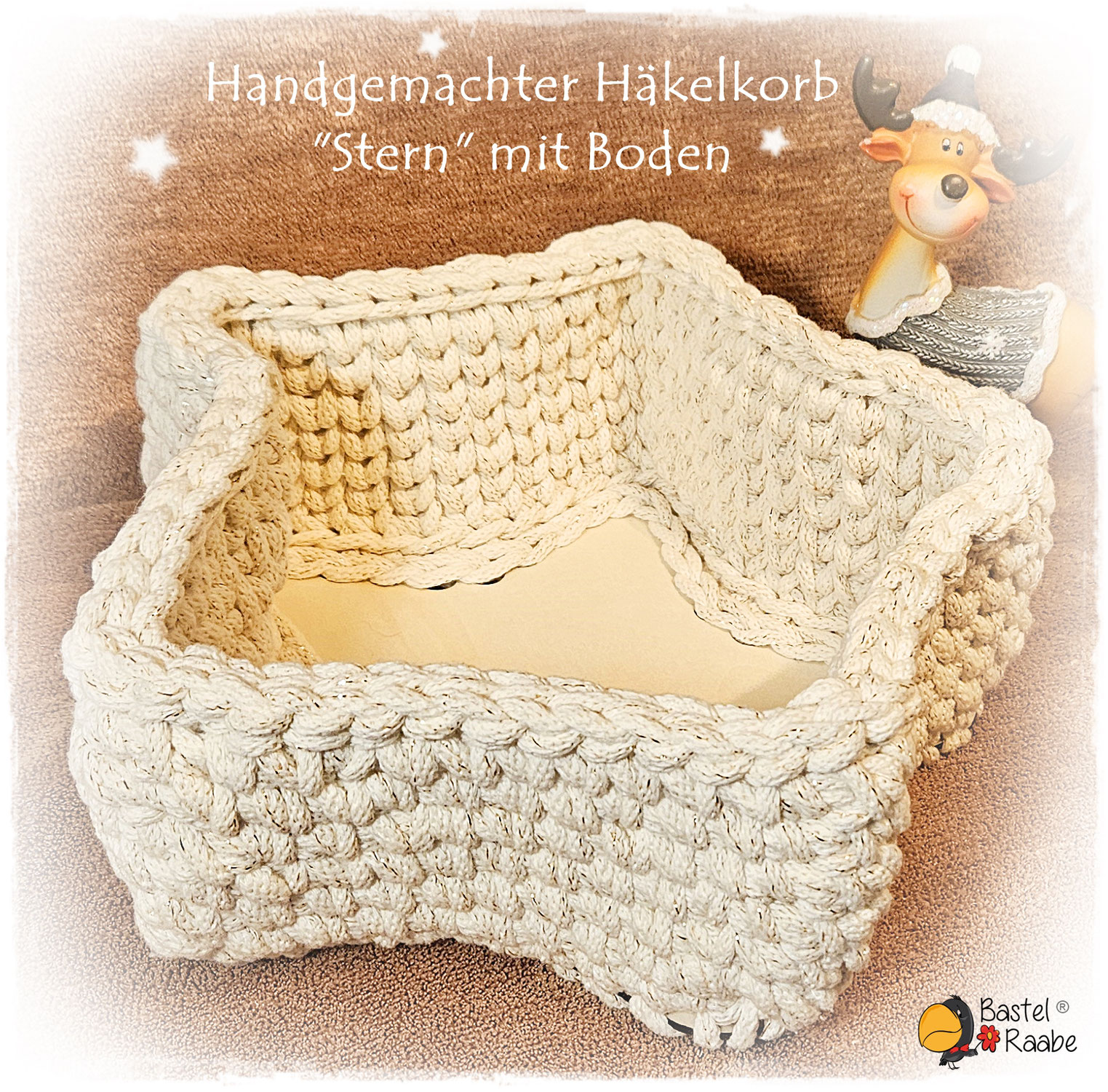 Handgemachter Häkelkorb "Stern" mit Boden