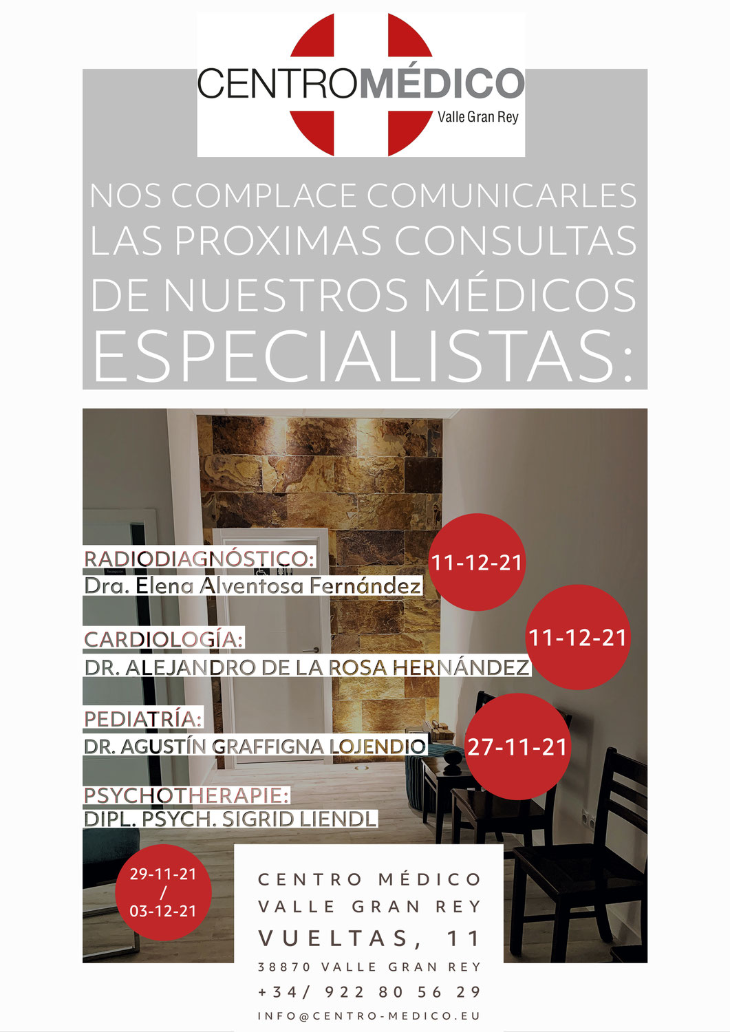 Proximas Consultas de nuestros MEDICOS ESPECIALISTAS