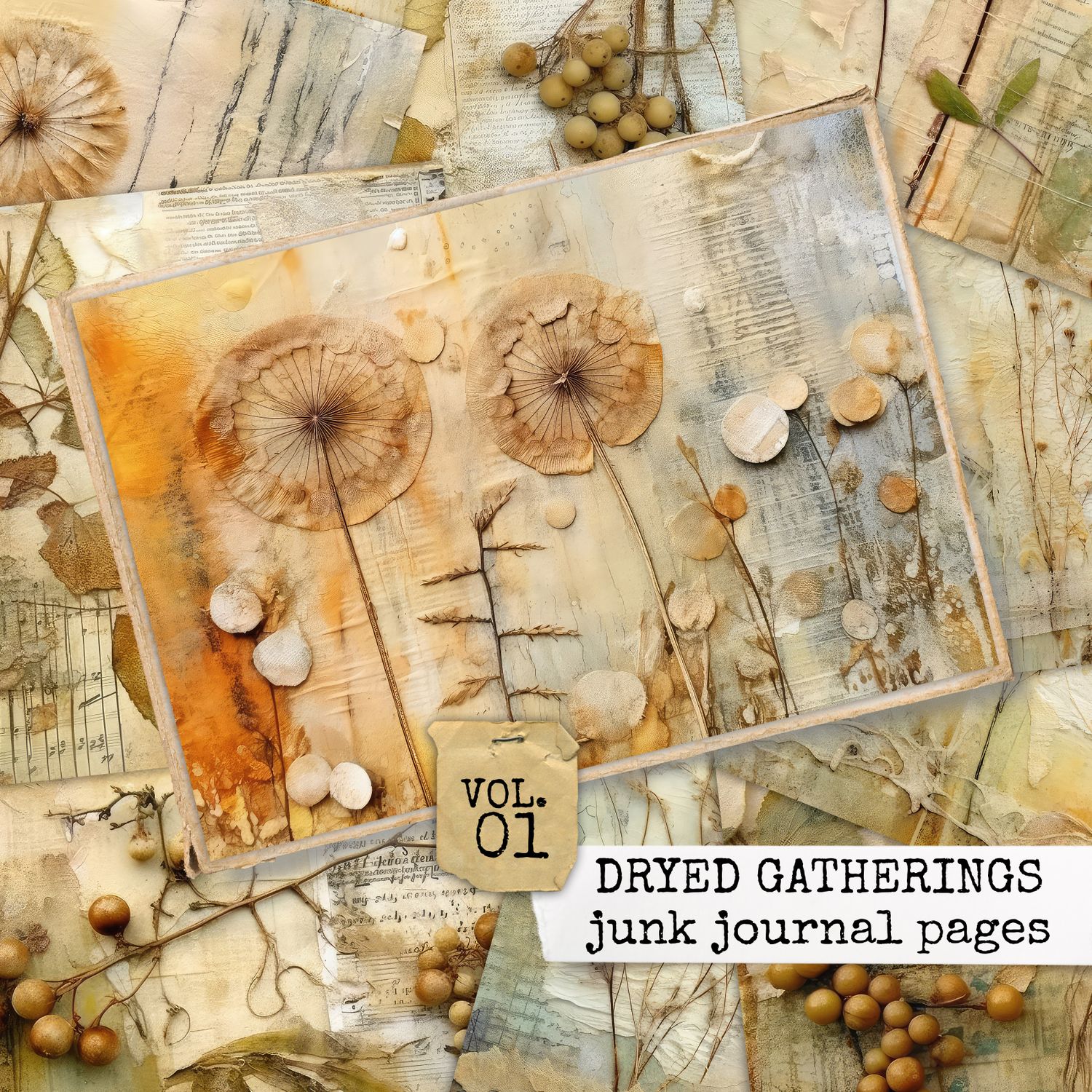 DRIED GATHERINGS - DIGITAL PAPER COLLECTION - CRAFT YOUR OWN UNIQUE & ENCHANTING AUTUMN JUNK JOURNAL!