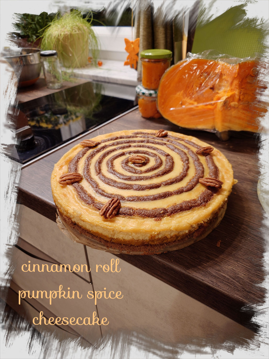 vegan cinnamon roll pumkin spice cheesecake