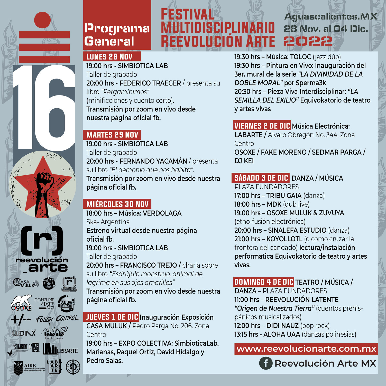 Programa General del 16° Festival Multidisciplinario Reevolución Arte 2022