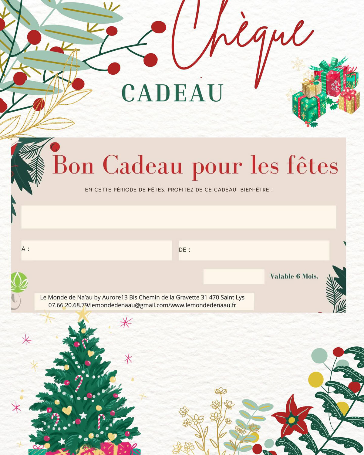 Chèque cadeau de Noël