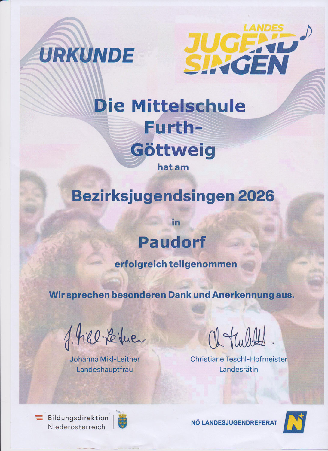 Teilnahme am Bezirksjugendsingen
