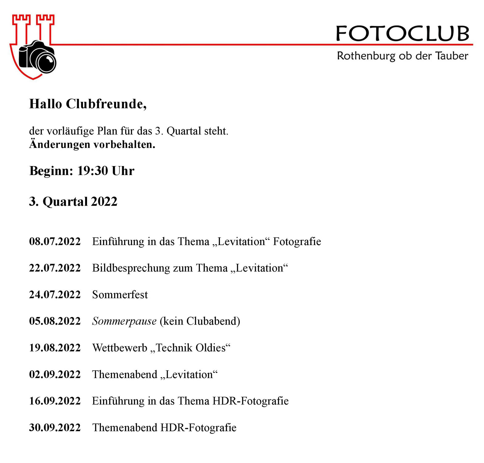 Programm 3. Quartal 2022