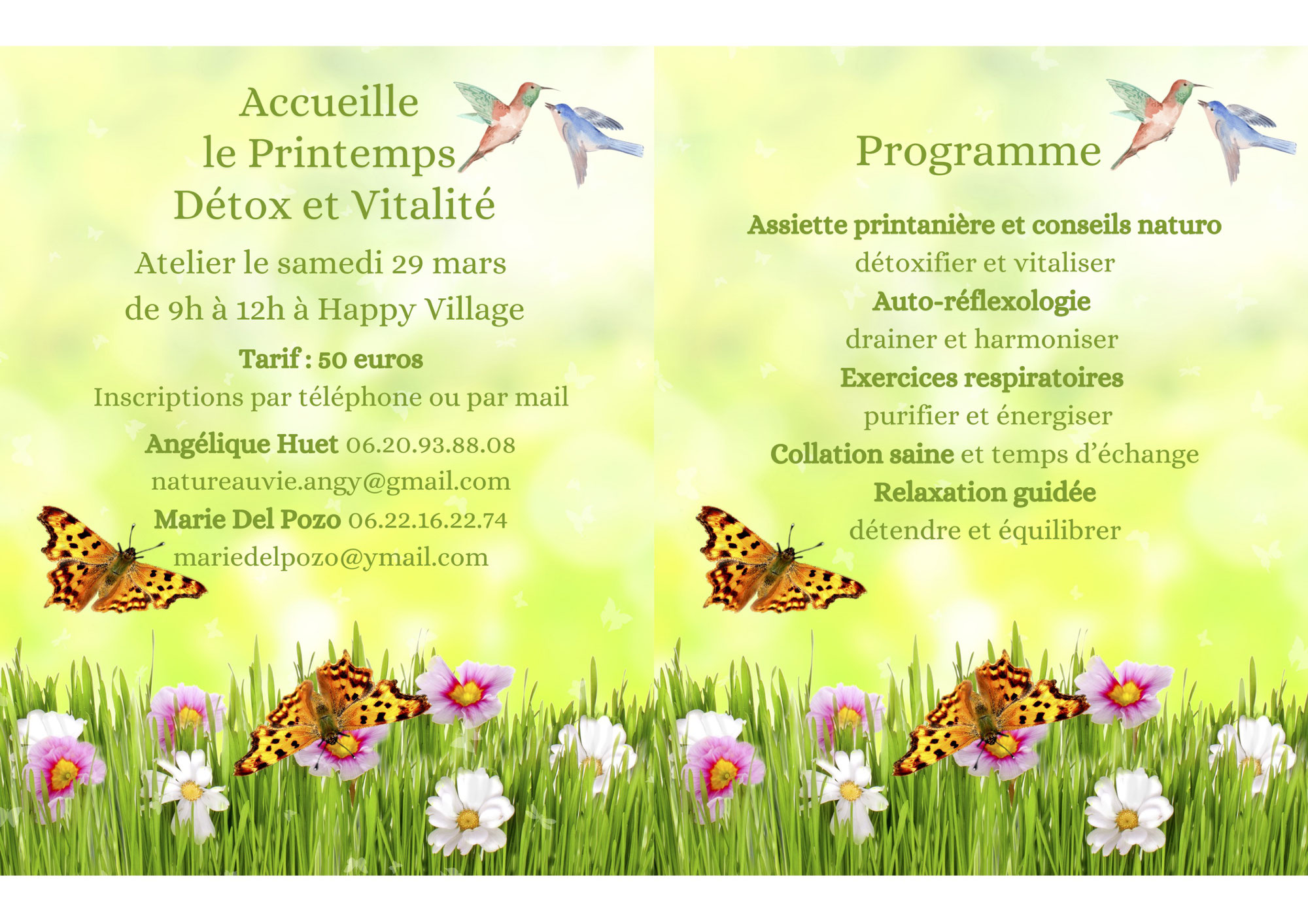 ATELIER Accueille le printemps ! Détox et Vitalité, chouchoutez-vous après l'hiver, le 29 mars, 9H/12H, Rochefort, Happy Village